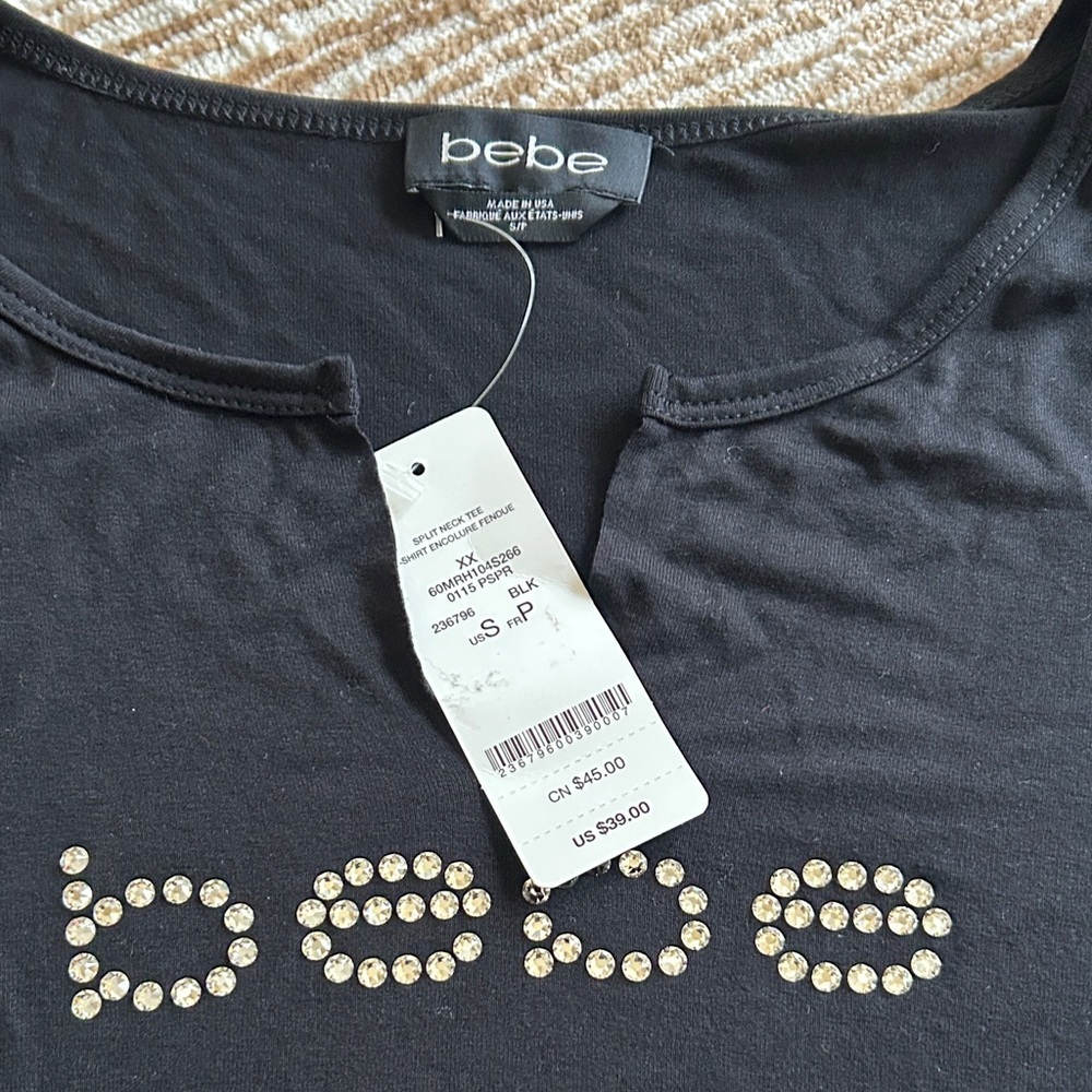 Bebe Black Rhinestone Short Sleeve Tee